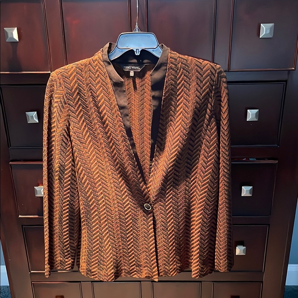 Ming Wang Brown Blazer with Chevron Pattern